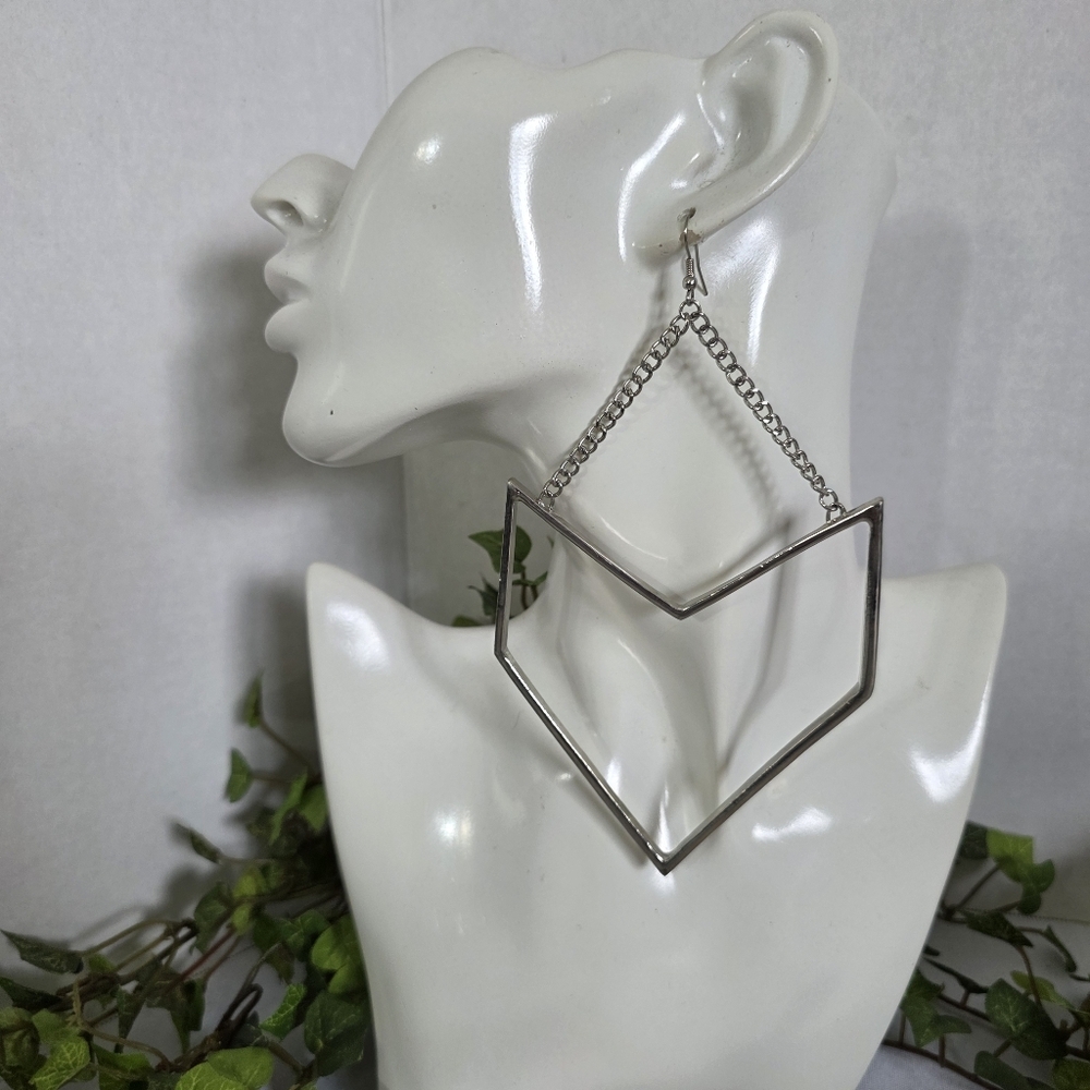 Large Statement Silver Geometric Drop Earrings - image 2
